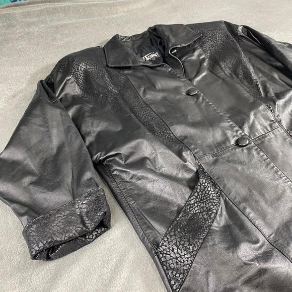 Comint Coat Women's M Black Faux Leather Snake Print Trim Long Trench Argentina - Picture 9 of 12